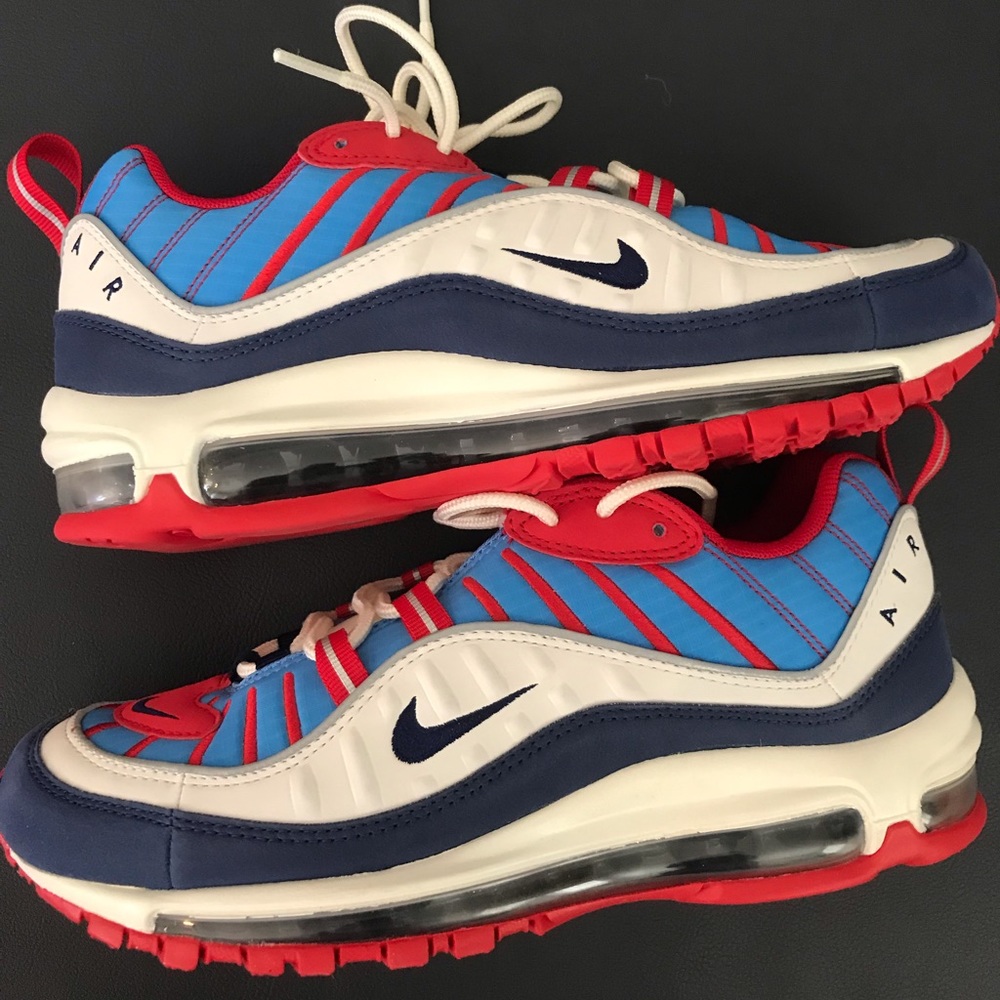 Air Max 98 Blue, Red, White, Unisex.